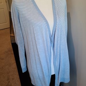 Loft Blue & White Striped Long Cardigan